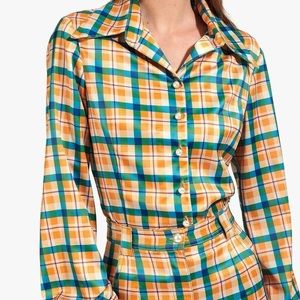 Staud top in butterscotch plaid
